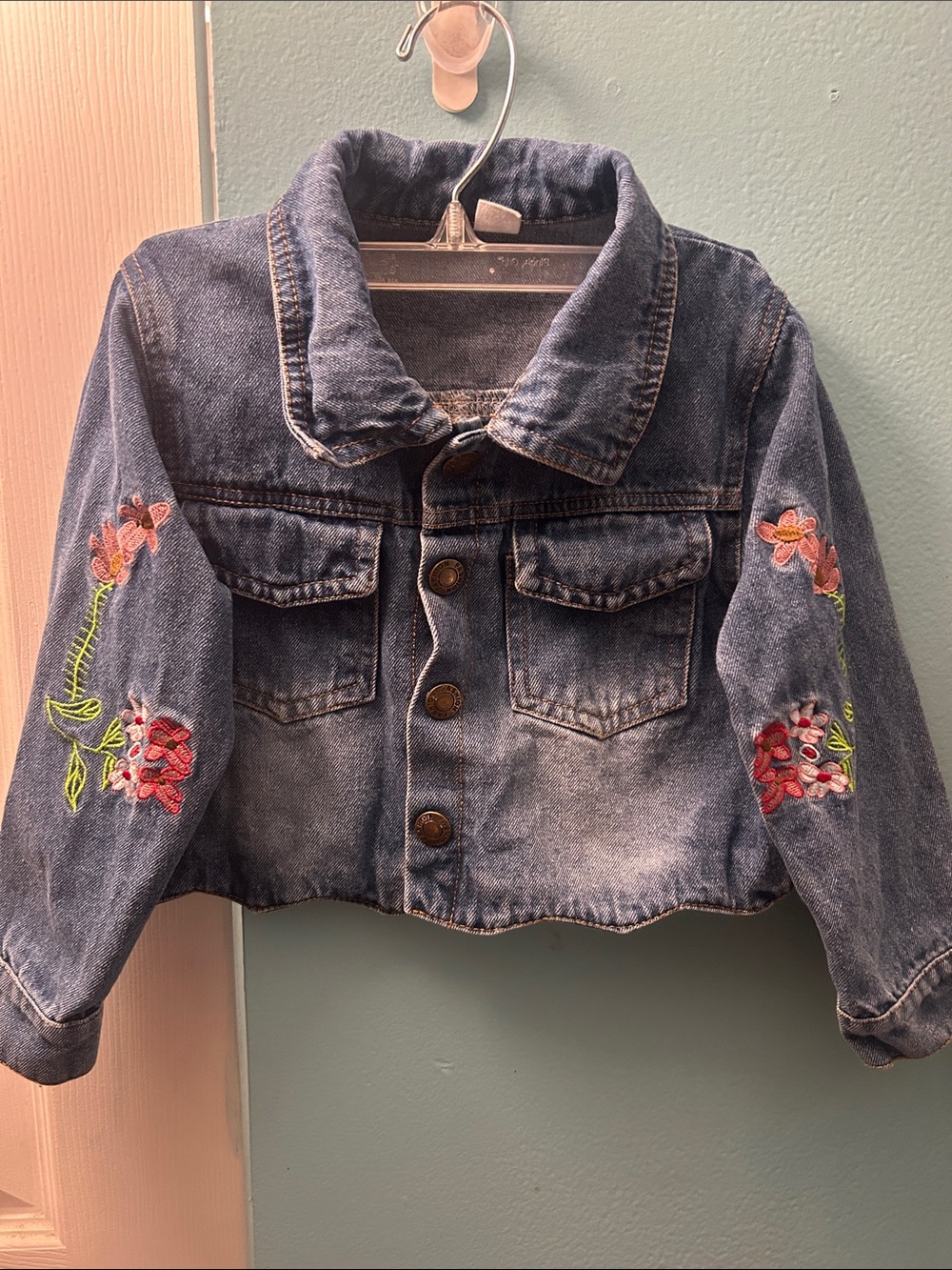 Girls' Embroidered Denim Jacket - Blue Floral